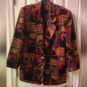 Multi-Color Geometric Patterned Tailor-Made Women's Blazer - Size Large